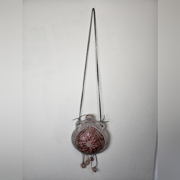 Vintage Ceramic Bag Wall Art, Medicine Bag Leather Straps Tribal Wall Art Rustic - Picture 2 of 12